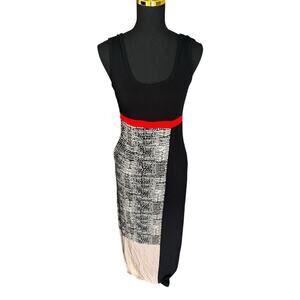 Calvin Klein Colorblock Maxi Sheath Dress Size Small Black Red Snakeskin Print